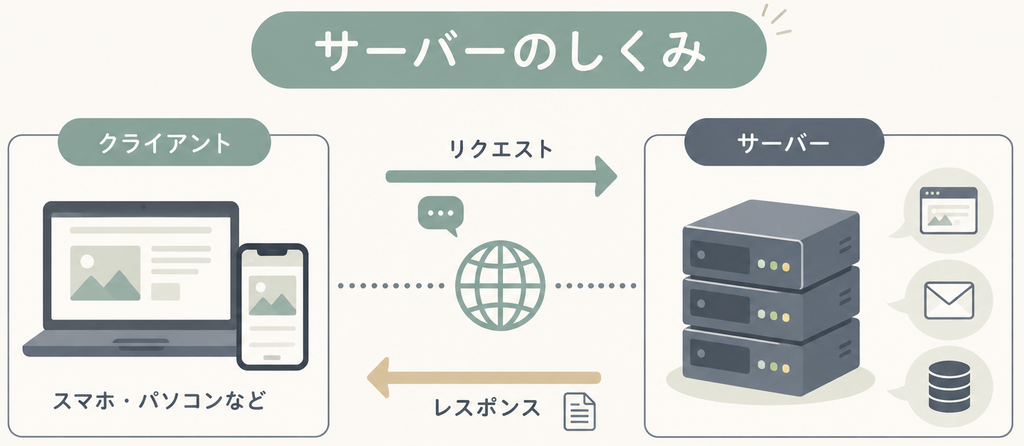 クライアントからのリクエストにサーバーがレスポンスを返す流れ