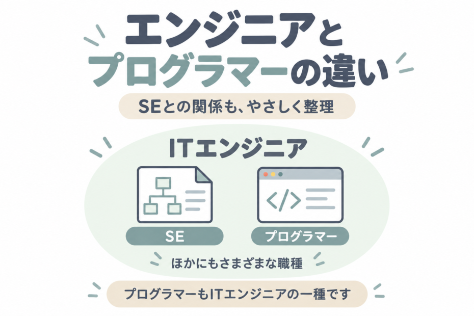 プログラマーもITエンジニアの一種であることと、SEとの関係を示す図
