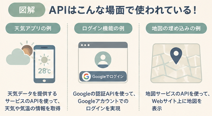 天気アプリ・外部ログイン・地図表示でAPIを利用する例