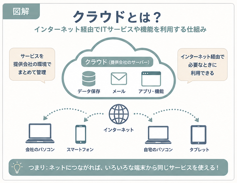 クラウドではインターネット経由で必要なITサービスを利用する