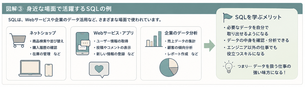 ネットショップや企業システムにおけるSQLの活用例